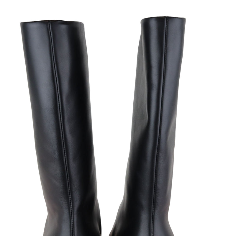 Knee High Boots Vitello Karligraphy Embossed Black Size 38