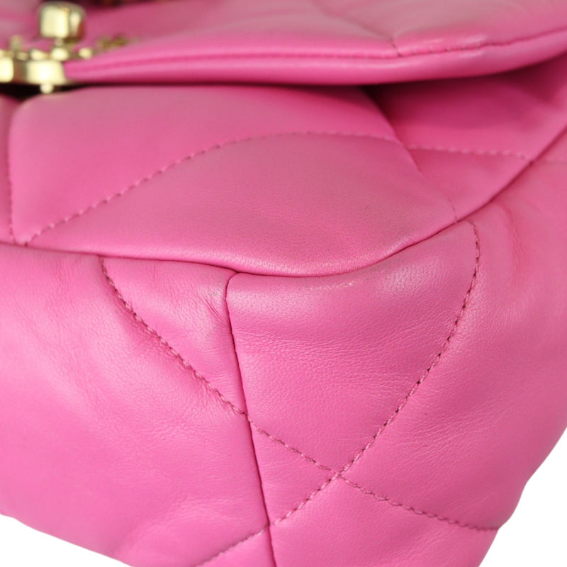 19 Flap Small Lambskin Quilted Pink MHW