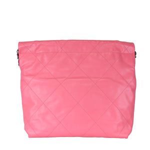 22 Drawstring Rainbow Hardware Shiny Calfskin Quilted Pink