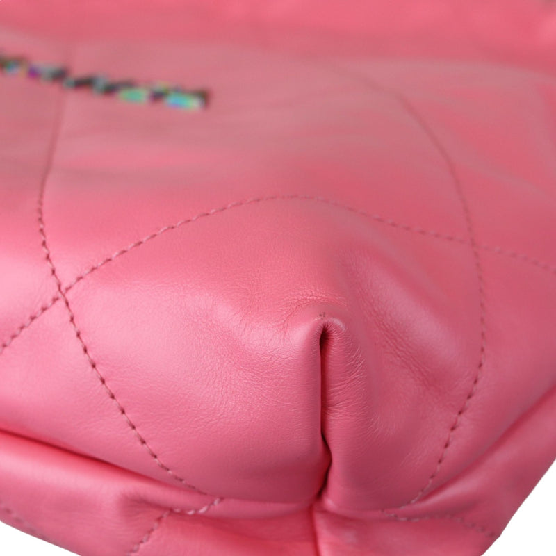22 Drawstring Rainbow Hardware Shiny Calfskin Quilted Pink