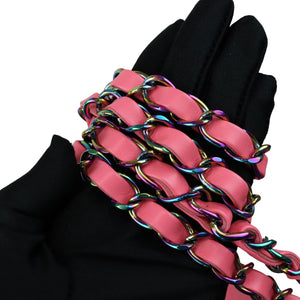 22 Drawstring Rainbow Hardware Shiny Calfskin Quilted Pink