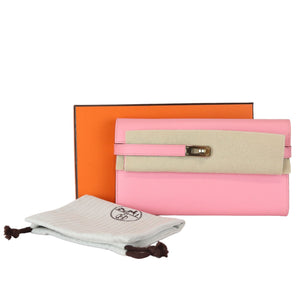 Kelly Long Wallet Epsom Calf Leather Rose Confetti Pink GHW