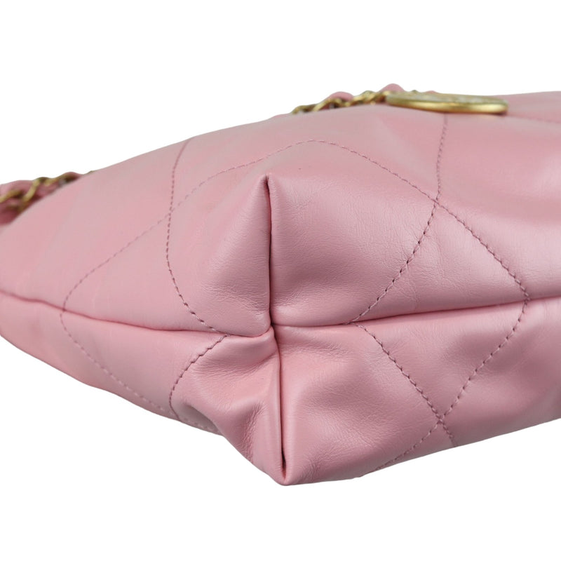 22 Small Shiny Calfskin Quilted Pink GHW