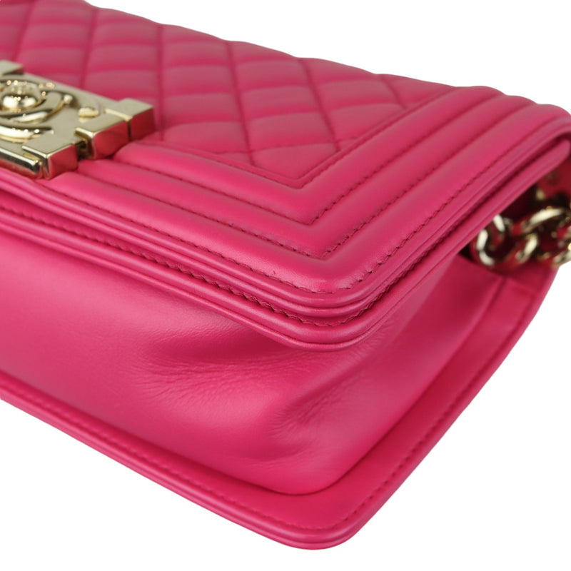 Boy Flap Small Calfskin Quilted Pink GHW