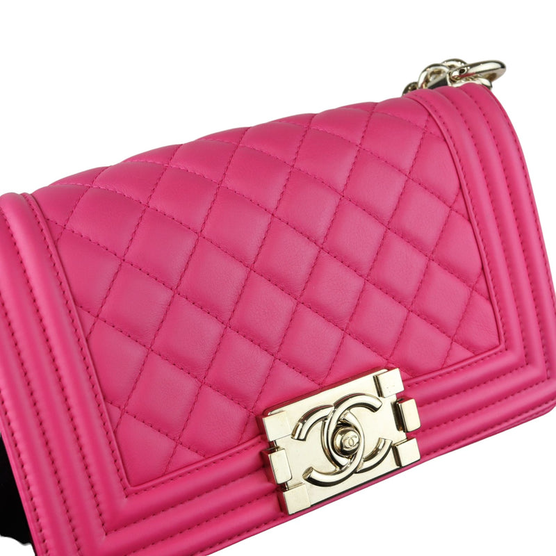 Boy Flap Small Calfskin Quilted Pink GHW