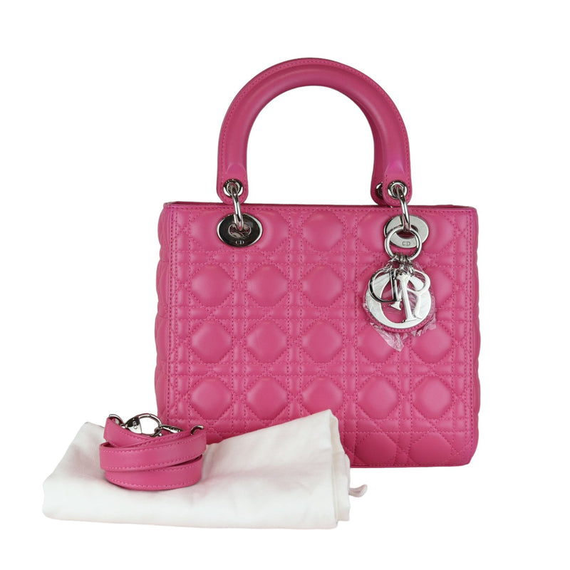 Lady Dior Medium Lambskin Cannage Pink SHW