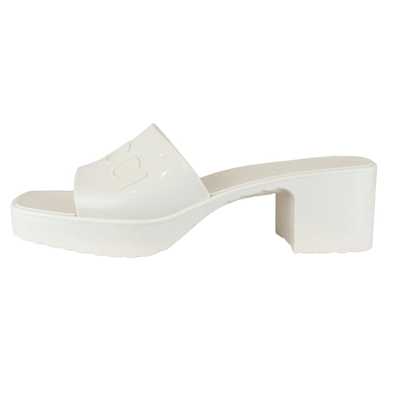 Logo Womens Platform Slide Sandals Rubber Mystic White Size 38