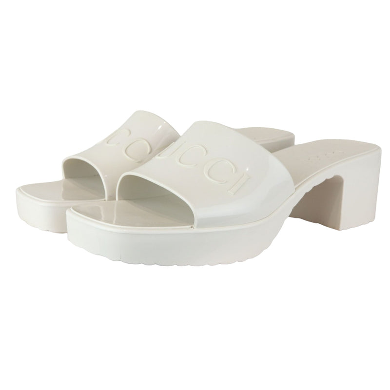 Logo Womens Platform Slide Sandals Rubber Mystic White Size 38