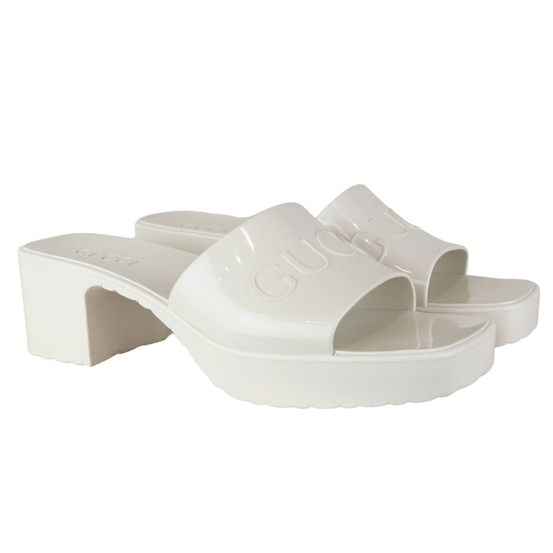 Logo Womens Platform Slide Sandals Rubber Mystic White Size 38