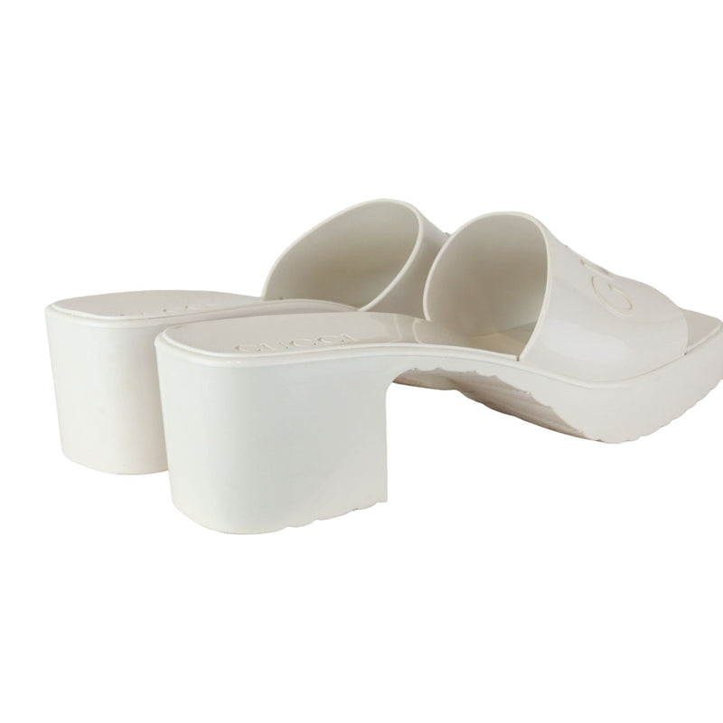 Logo Womens Platform Slide Sandals Rubber Mystic White Size 38