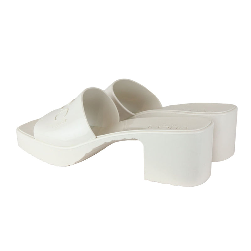 Logo Womens Platform Slide Sandals Rubber Mystic White Size 38