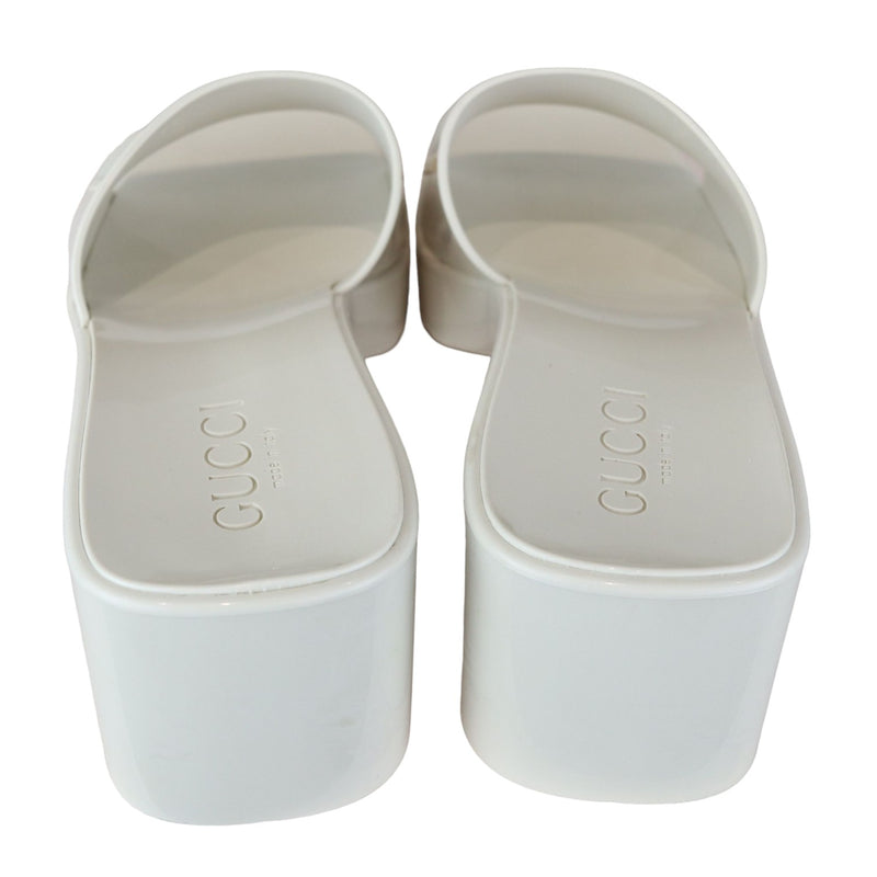 Logo Womens Platform Slide Sandals Rubber Mystic White Size 38