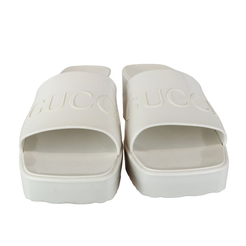 Logo Womens Platform Slide Sandals Rubber Mystic White Size 38