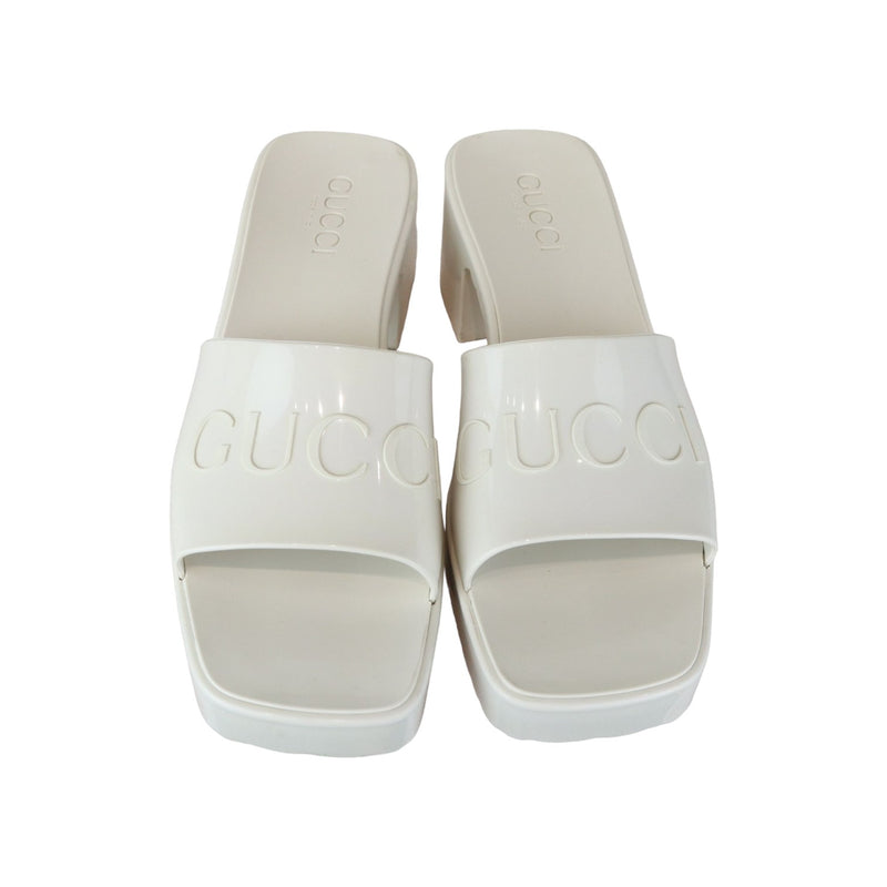 Logo Womens Platform Slide Sandals Rubber Mystic White Size 38