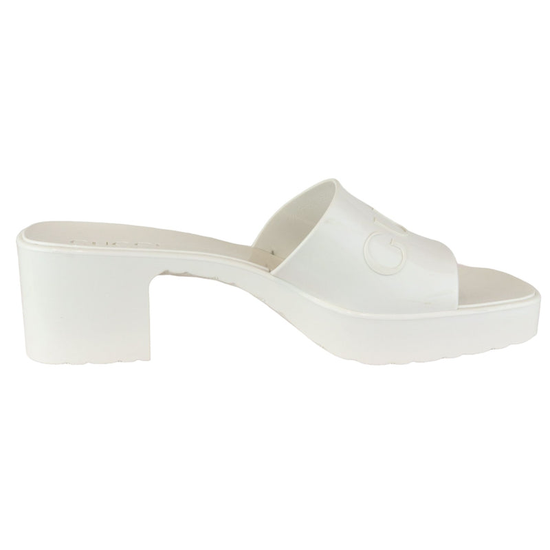 Logo Womens Platform Slide Sandals Rubber Mystic White Size 38