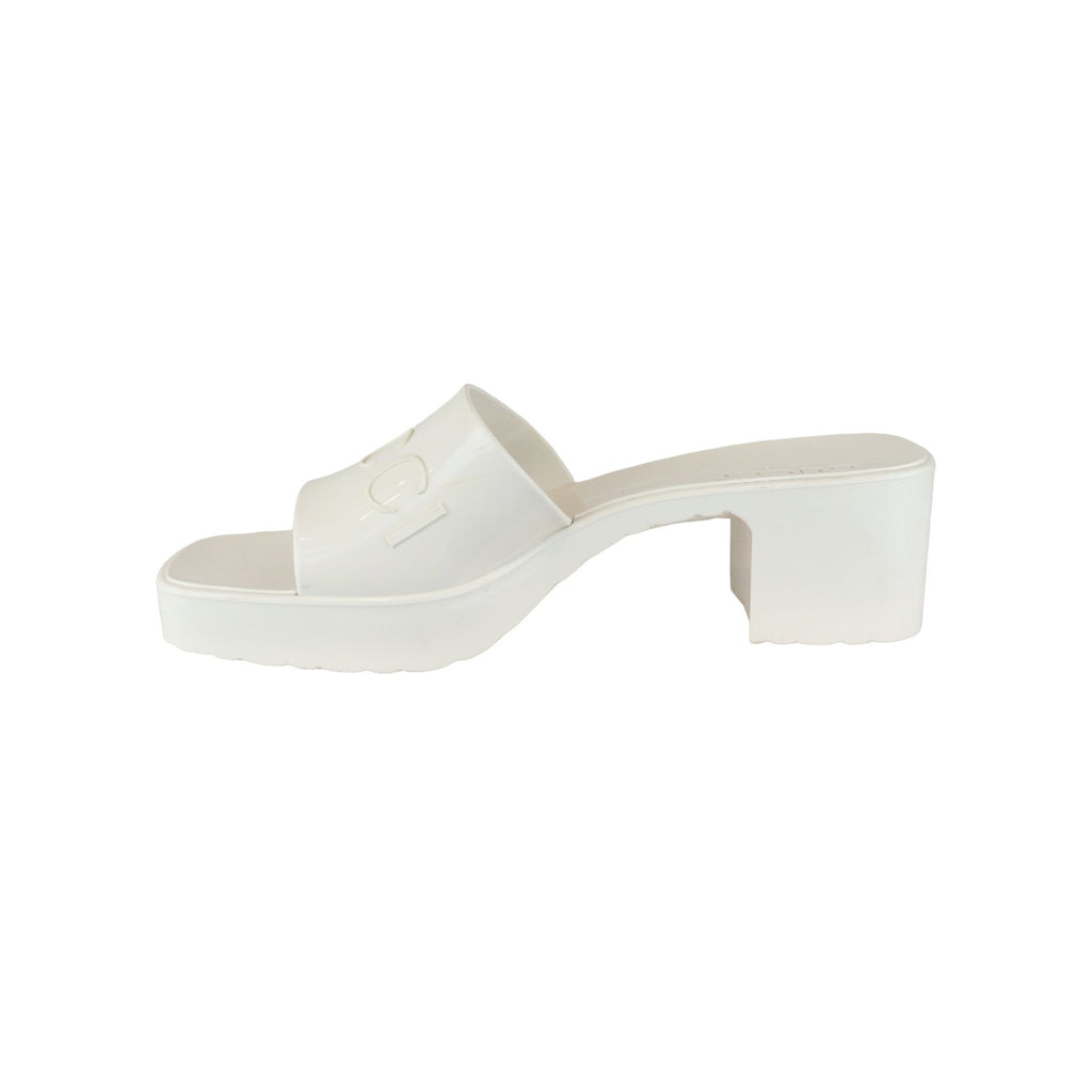 Logo Womens Platform Slide Sandals Rubber Mystic White Size 38