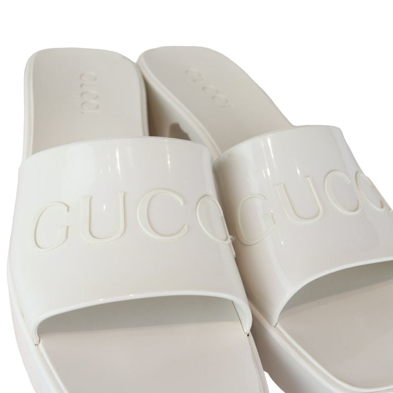 Logo Womens Platform Slide Sandals Rubber Mystic White Size 38