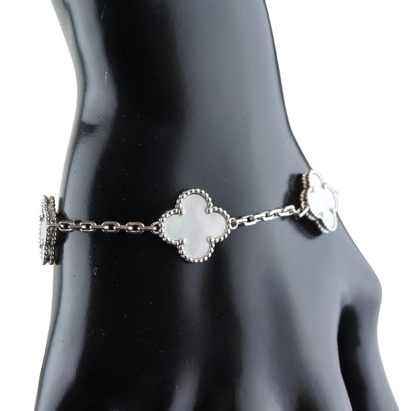 Mother of Pearl 5 Motifs Vintage Alhambra 18K White Gold Bracelet