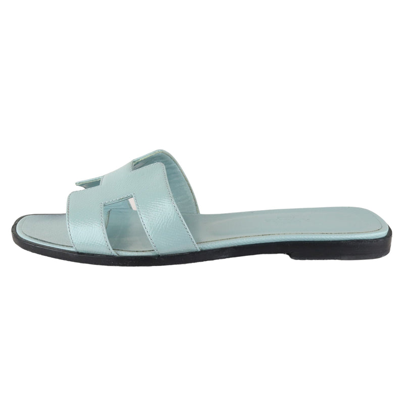 Oran Flat Sandals Patent Leather Light Blue Size 38