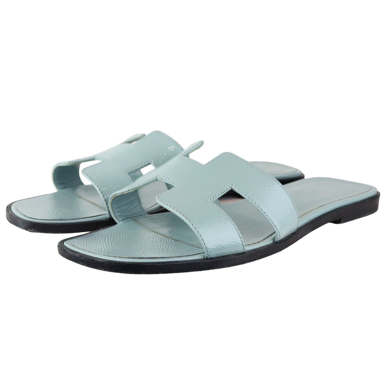 Oran Flat Sandals Patent Leather Light Blue Size 38