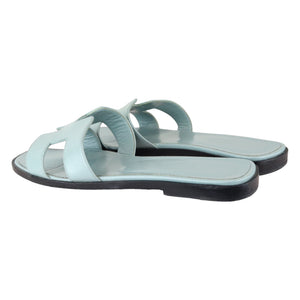 Oran Flat Sandals Patent Leather Light Blue Size 38