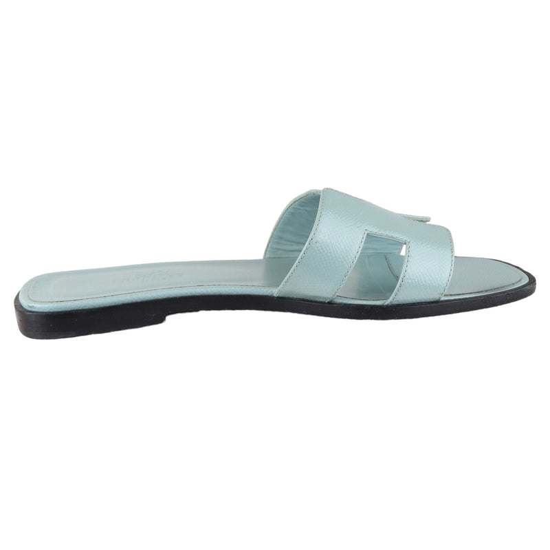 Oran Flat Sandals Patent Leather Light Blue Size 38