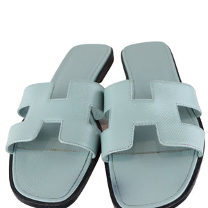 Oran Flat Sandals Patent Leather Light Blue Size 38