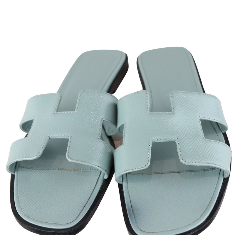 Oran Flat Sandals Patent Leather Light Blue Size 38