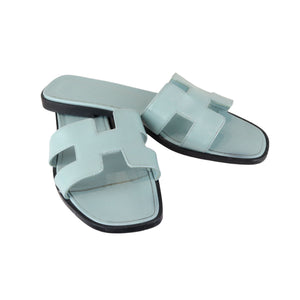 Oran Flat Sandals Patent Leather Light Blue Size 38