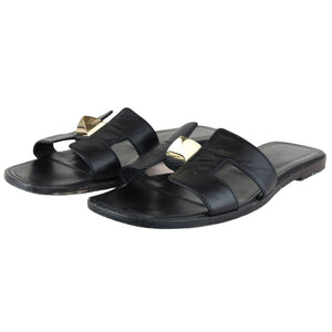 Medor Pyramid Oran Flat Slides Leather Black Size 37.5