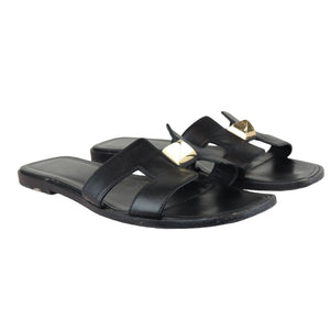 Medor Pyramid Oran Flat Slides Leather Black Size 37.5