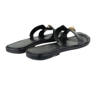 Medor Pyramid Oran Flat Slides Leather Black Size 37.5