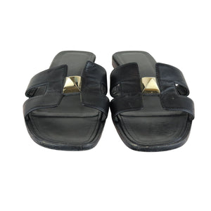 Medor Pyramid Oran Flat Slides Leather Black Size 37.5