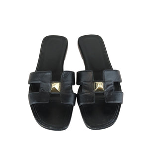 Medor Pyramid Oran Flat Slides Leather Black Size 37.5