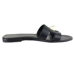 Medor Pyramid Oran Flat Slides Leather Black Size 37.5