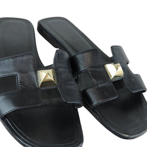 Medor Pyramid Oran Flat Slides Leather Black Size 37.5