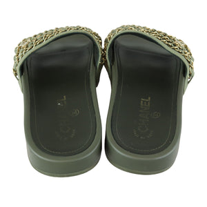 Chain Flat Sandals Canvas Green Size 38 GHW