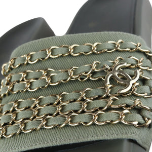 Chain Flat Sandals Canvas Green Size 38 GHW