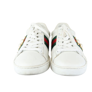 Web Pearl Studded Women Ace Sneakers Calfskin White Size 37