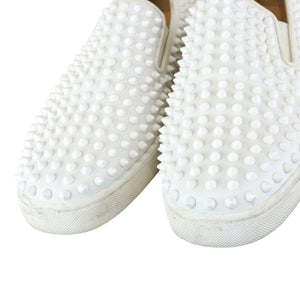 Christian Louboutin Spikes Mens Roller Boat Flat Calfskin White Size 42