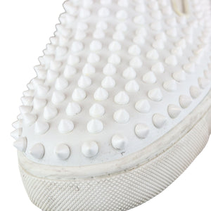 Christian Louboutin Spikes Mens Roller Boat Flat Calfskin White Size 42