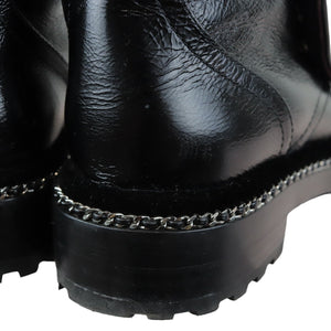 Pearl Combat Boots Crackled Calfskin Velvet Black Size 38