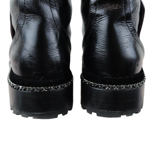 Pearl Combat Boots Crackled Calfskin Velvet Black Size 38