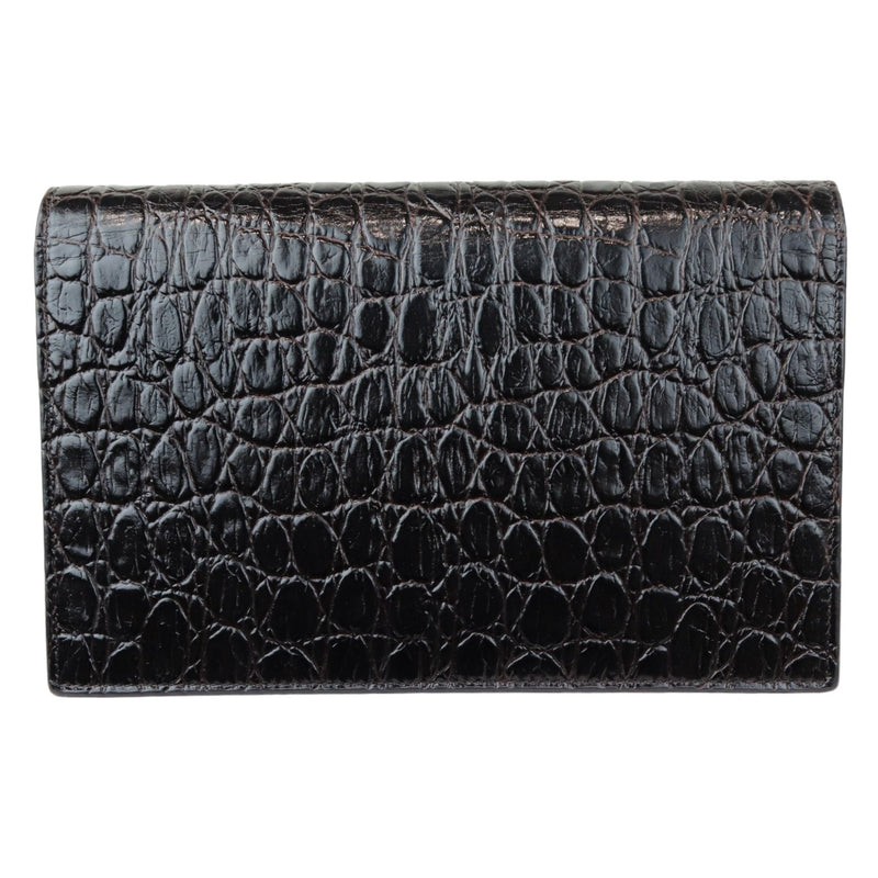 Kate Tassel Chain Wallet Calfskin Crocodile Embossed Black GHW