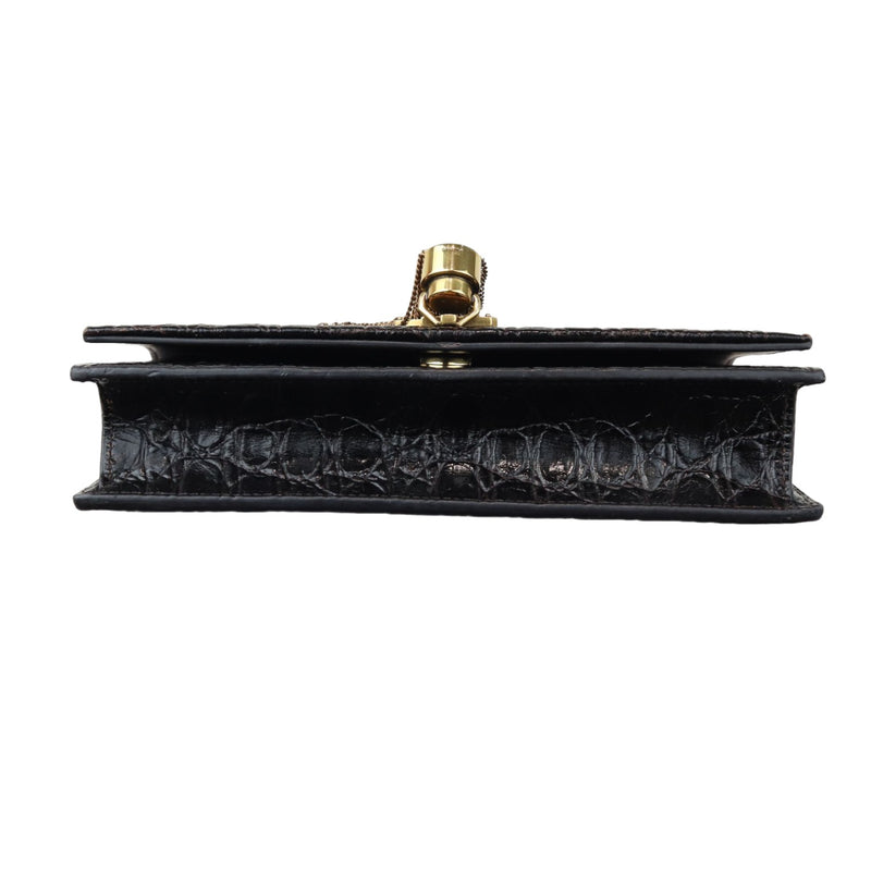 Kate Tassel Chain Wallet Calfskin Crocodile Embossed Black GHW