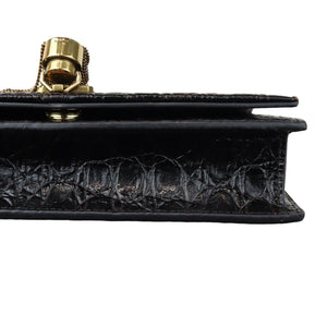 Kate Tassel Chain Wallet Calfskin Crocodile Embossed Black GHW