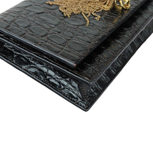 Kate Tassel Chain Wallet Calfskin Crocodile Embossed Black GHW