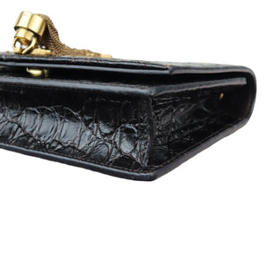 Kate Tassel Chain Wallet Calfskin Crocodile Embossed Black GHW