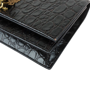 Kate Tassel Chain Wallet Calfskin Crocodile Embossed Black GHW