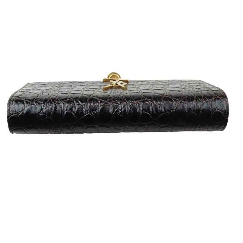 Kate Tassel Chain Wallet Calfskin Crocodile Embossed Black GHW